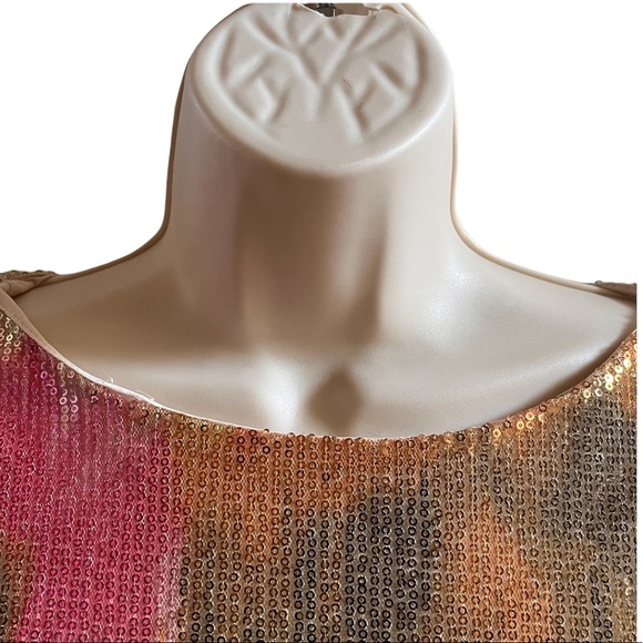 H&M women sequin lined dress Sz 4 gold pink yellow green lined - Picture 2 of 6